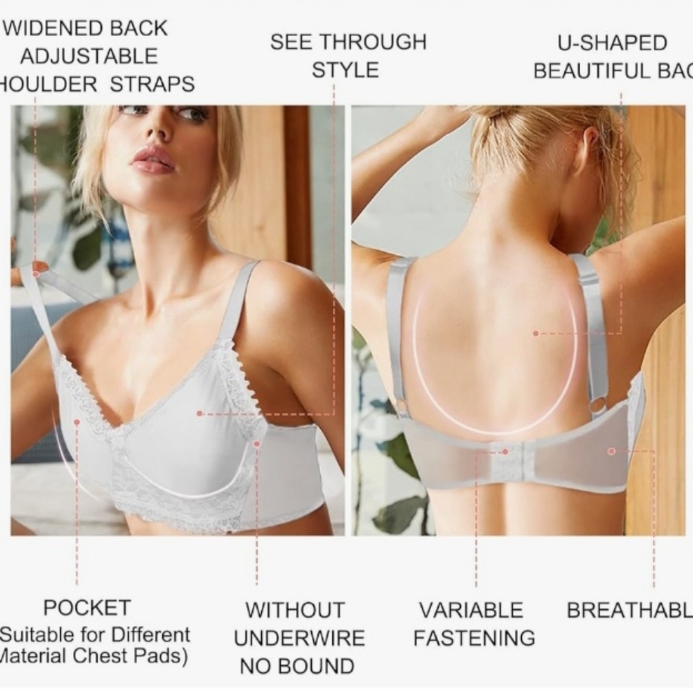 Womens 40/90 Vollence See Through Mastectomy Pocket Bra Fake Prosthesis